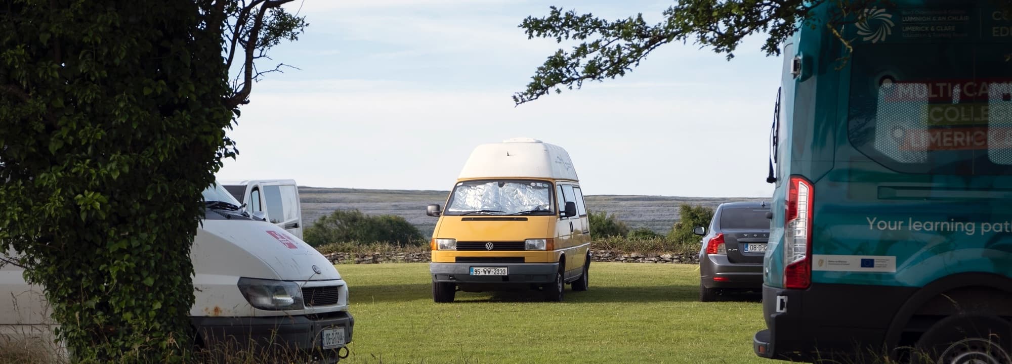 Cars and vans parked at the Burren Outdoor Education Centre